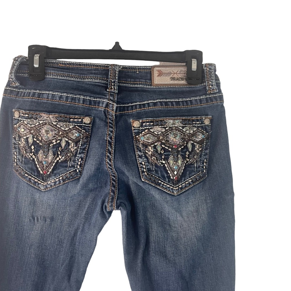 Grace LA Juniors Size 7 Western Bling Jewel‎ Embroidered Pockets Straight Jeans